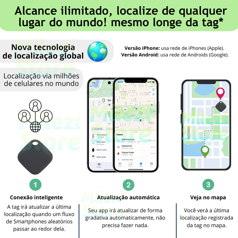 Rastreador Pet com Localização Global – Compatível com iPhone e Android