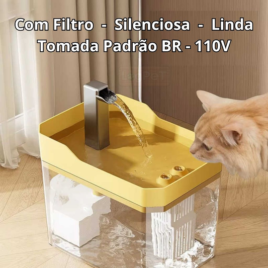 Fonte de Água para Gato Silenciosa com Filtro Bebedouro 1,5L Dispensador Bebedor Transparente 110V