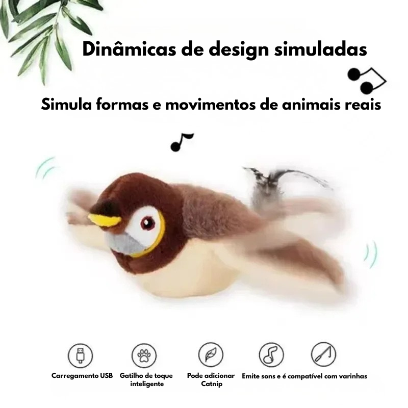 Pássaro Voador Interativo para Gatos com Asas Realistas e Som Recarregável – Dory Pet