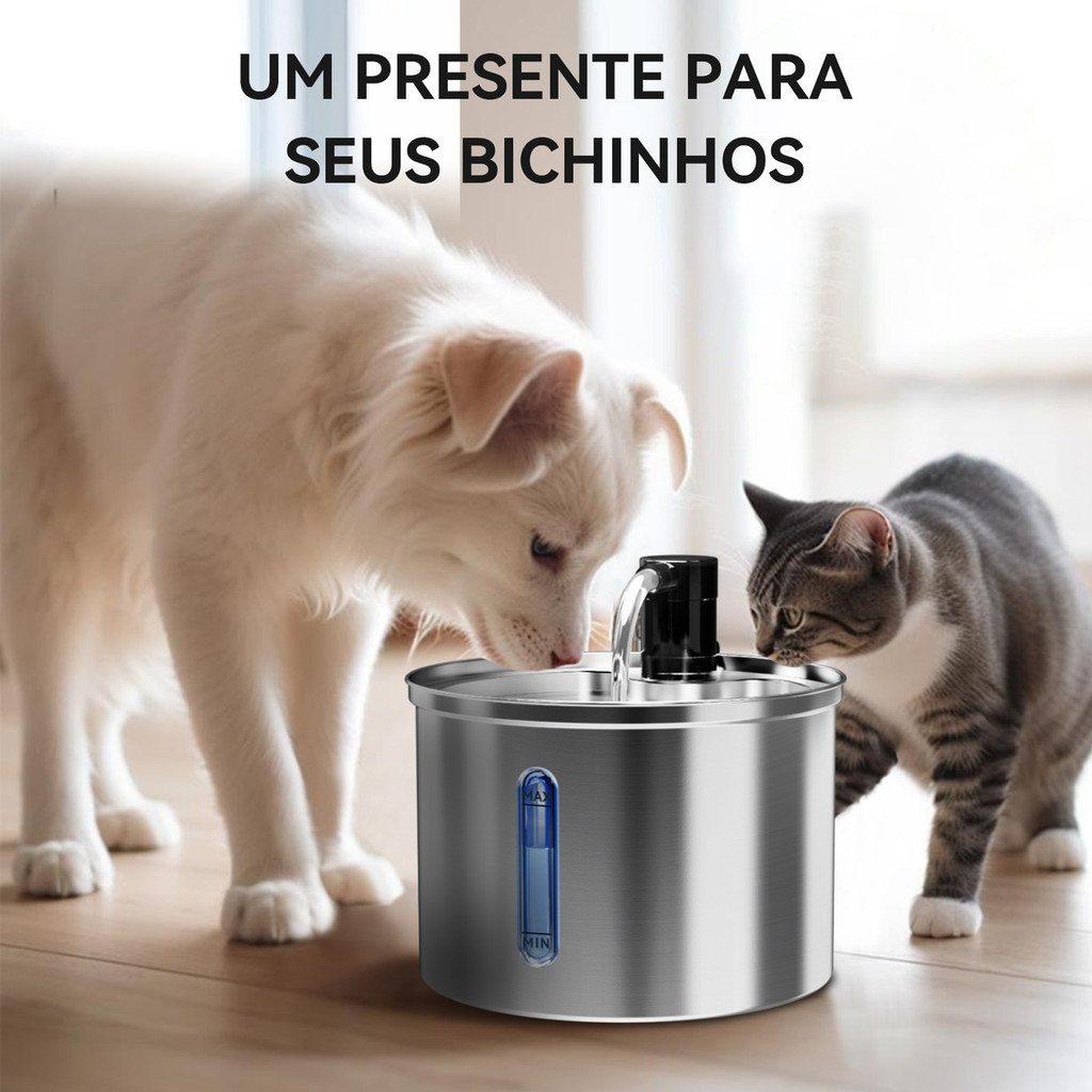 3l Fonte De Água De Aço Inoxidável Para Gatos E Cãe Newpet- Bivolt