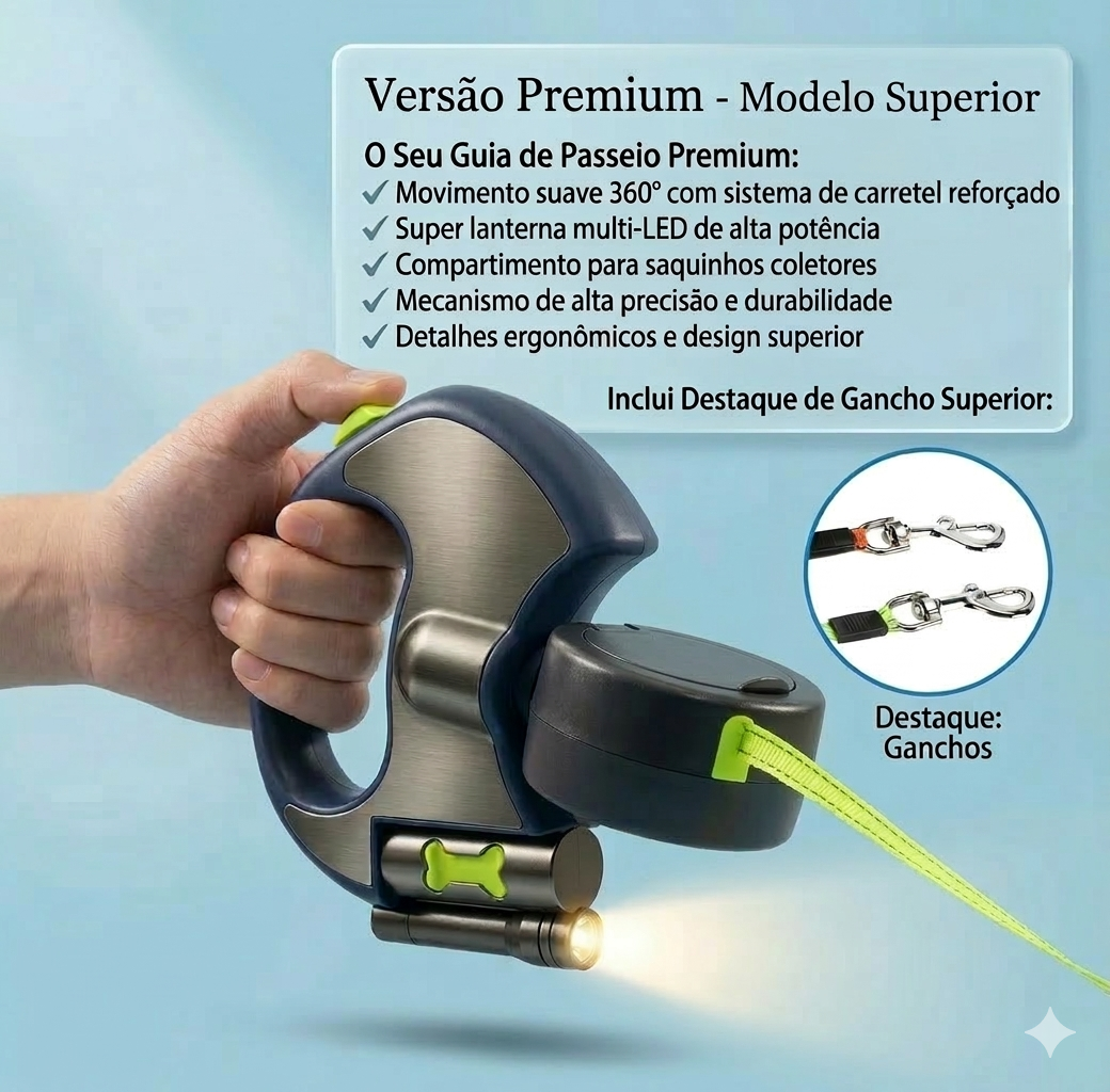 Guia Retrátil Dupla 360° para Dois Cães com Trava Automática + Anti-Emaranhado – Dory Pet