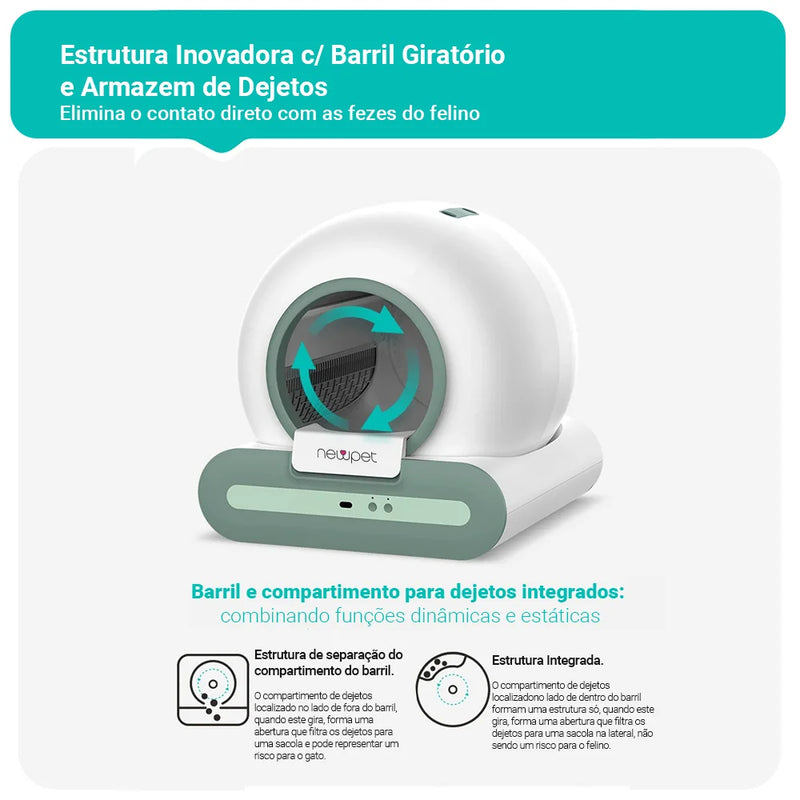 Caixa de Areia Inteligente Autolimpante 65L com App e Desodorização Iônica – Dory Pet