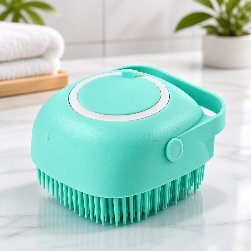 Escova de Banho com Dispenser de Shampoo para Pets
