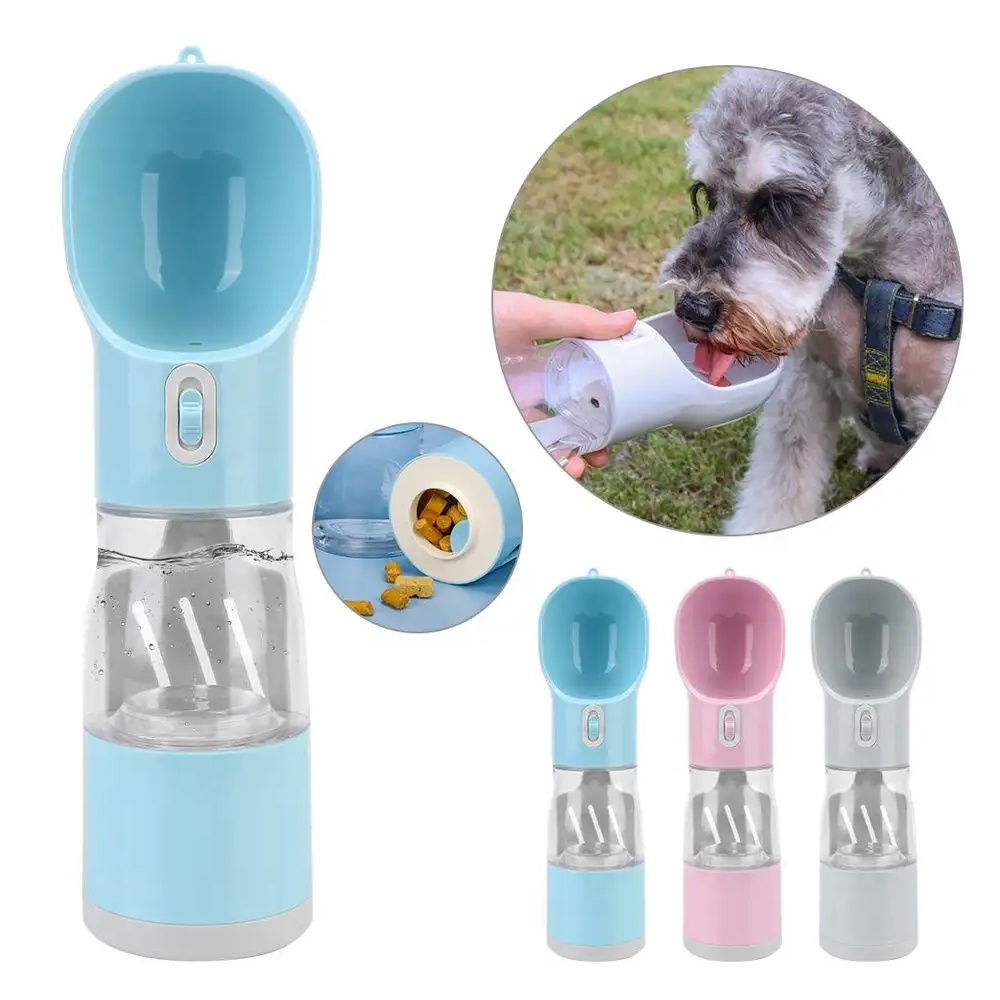 Garrafa portátil para Pet 4 EM 1 Gato e Cachorro Garrafa Bebedouro Comedouro Passeio e Porta Ração