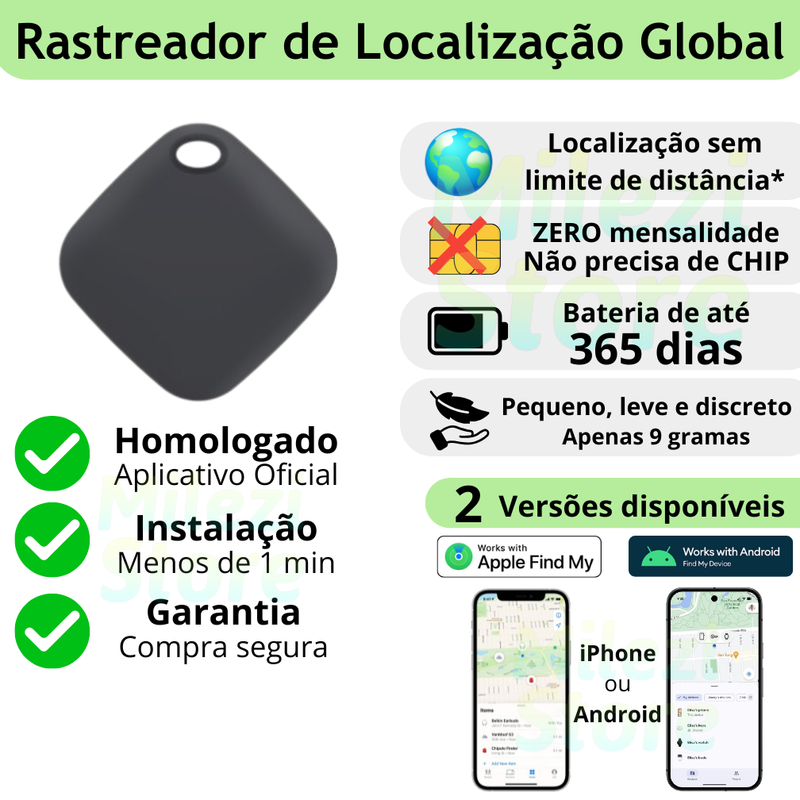 Rastreador Pet com Localização Global – Compatível com iPhone e Android