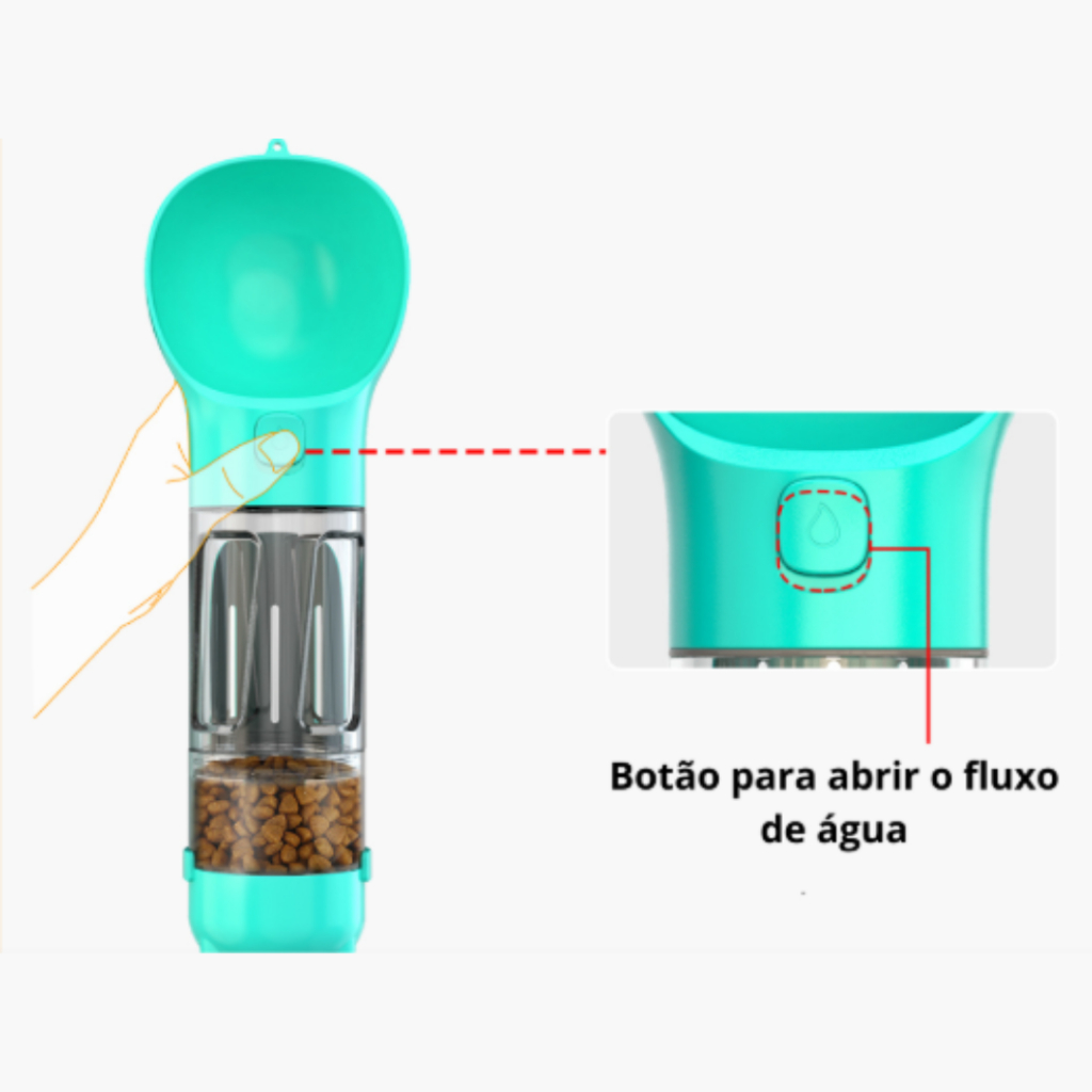 Garrafa De Água e Ração Para Cachorro 4 Em 1 Portátil Ideal Para Passeios Multifuncional