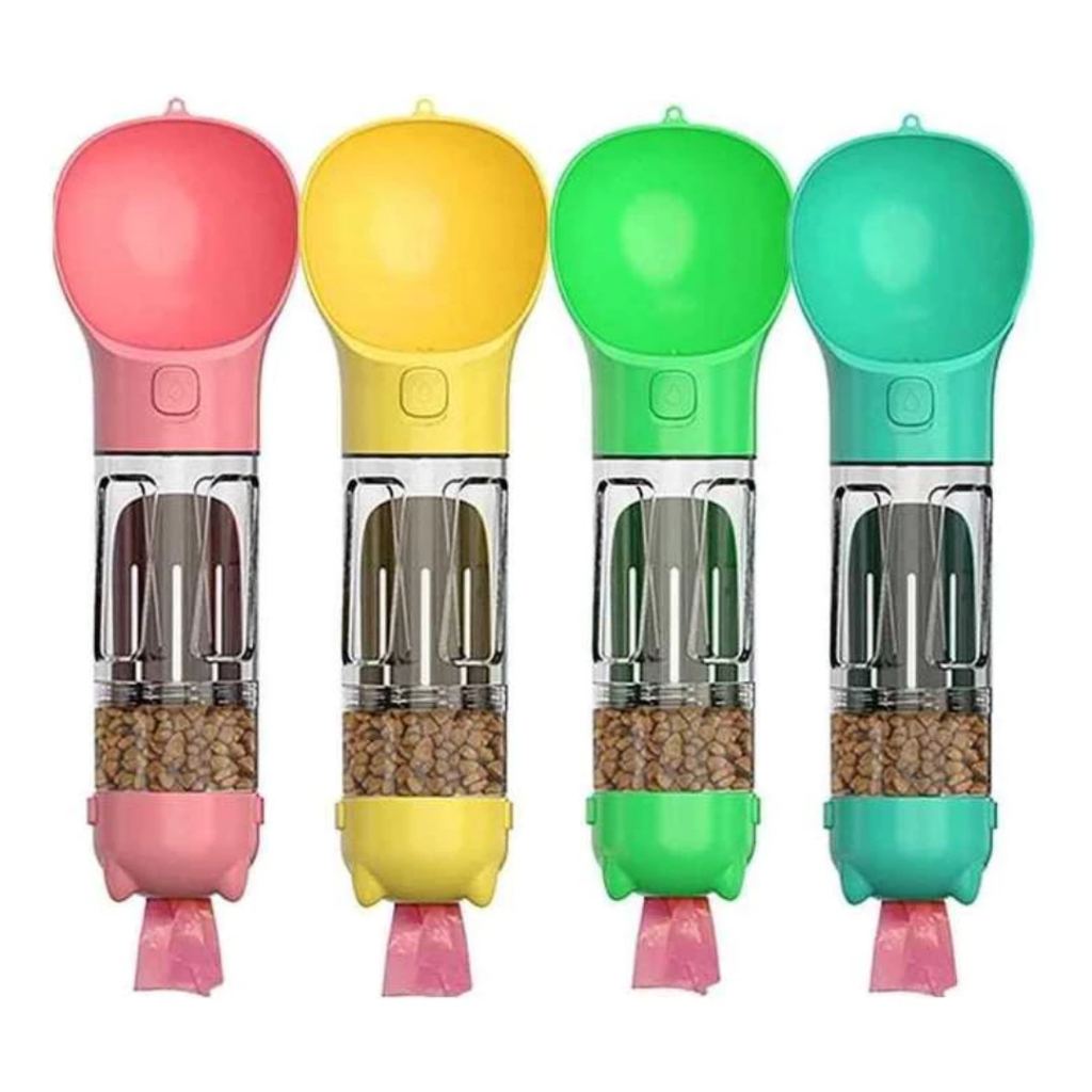 Garrafa De Água e Ração Para Cachorro 4 Em 1 Portátil Ideal Para Passeios Multifuncional