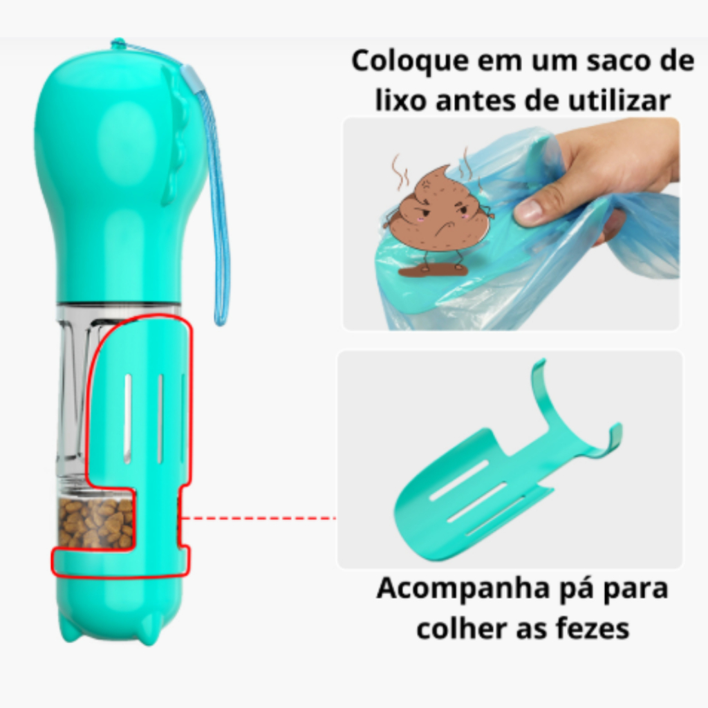 Garrafa De Água e Ração Para Cachorro 4 Em 1 Portátil Ideal Para Passeios Multifuncional