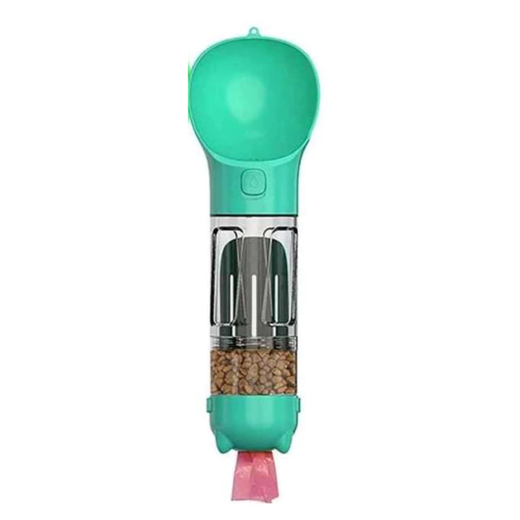 Garrafa Portátil Pet 4 em 1 – Bebedouro + Comedouro + Porta-Ração + Coletor – Dory Pet