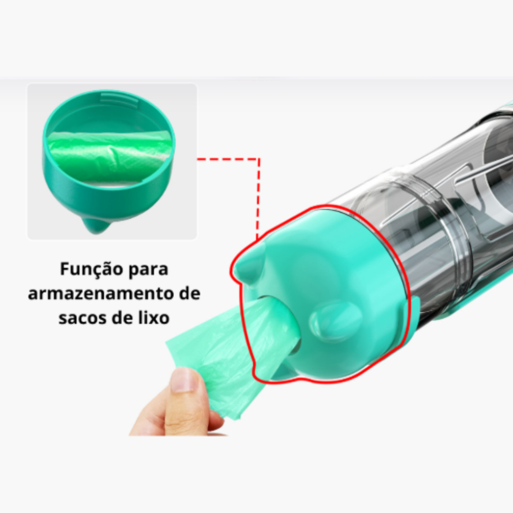 Garrafa De Água e Ração Para Cachorro 4 Em 1 Portátil Ideal Para Passeios Multifuncional