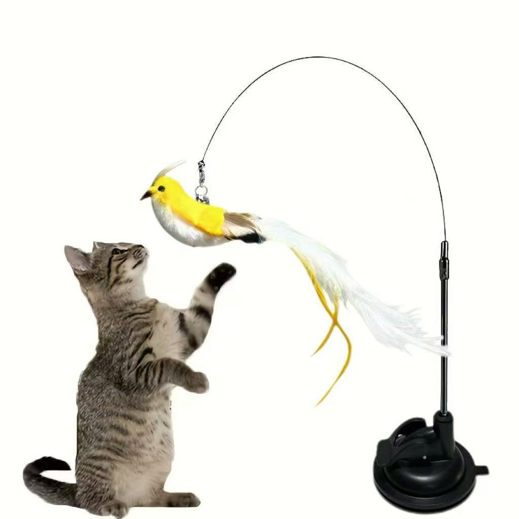 Brinquedo Varinha Gato Passaro Com Ventosa Fixa No Chao